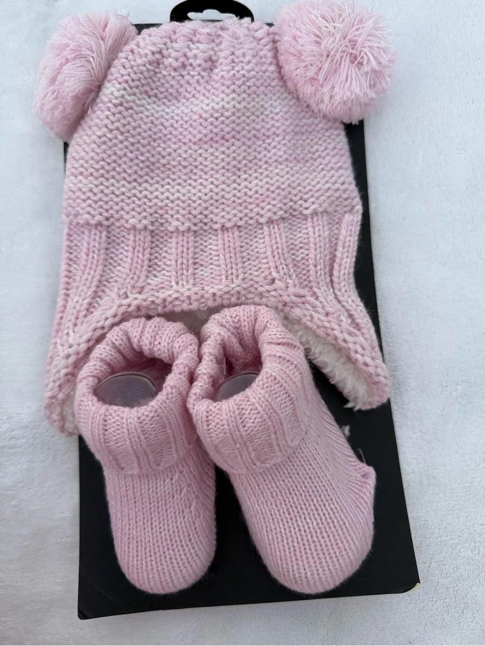Baby Phat Pink Knit Pom-Pom Booties and Hat Set Size 0-6M
